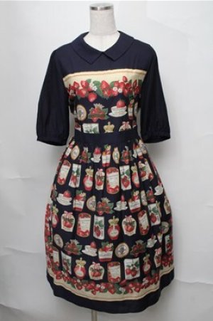 画像: Jane Marple / Strawberry label scarfのタブリエドレス  ネイビー S-25-08-22-1033-JM-OP-HR-ZS