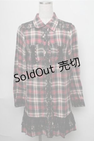画像: axes femme / レースチェックシャツワンピース  赤 S-25-08-25-047-AX-PA-HR-ZS