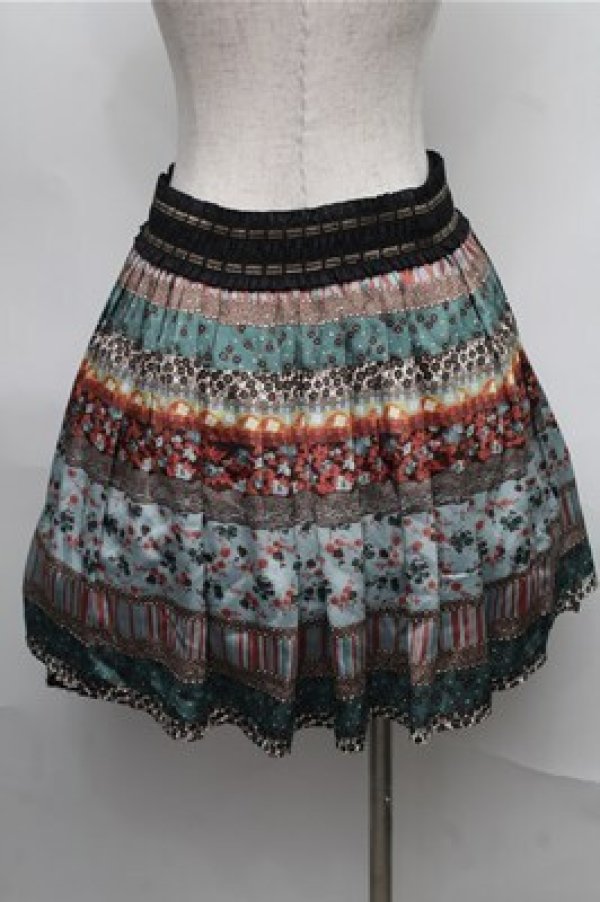 画像2: axes femme / アンティーク花柄スカート  ブルー S-25-08-25-055-AX-SK-HR-ZS (2)