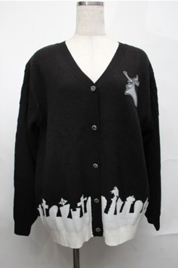 画像1: axes femme POETIQUE / ナイトメア・ビフォア・クリスマス　ジャガードカーディガン  黒ｘ白 S-25-08-25-020-AX-TO-AS-ZS (1)
