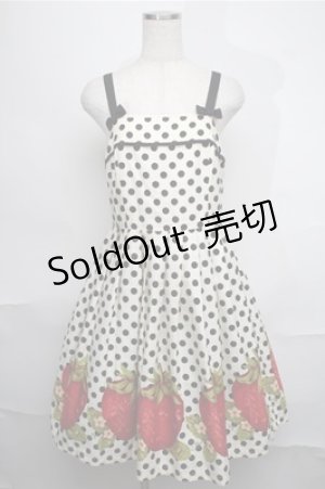 画像: Emily Temple cute / ドット＆いちごノースリーブワンピース  オフｘ黒 S-25-08-25-026-ET-OP-AS-ZS
