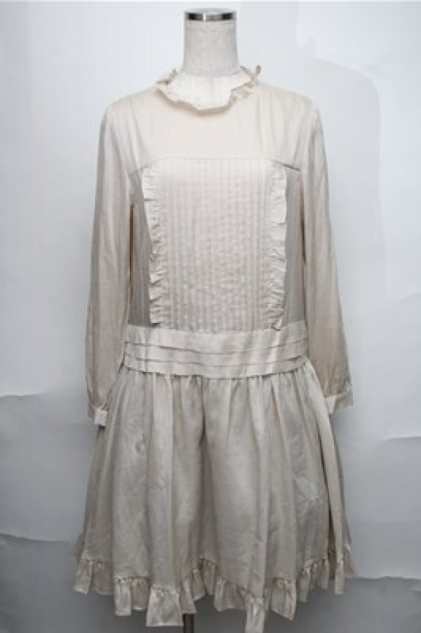 画像1: Jane Marple / ピンタックフリルワンピース  ベージュ S-25-08-25-028-JM-OP-AS-ZS (1)