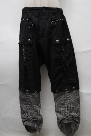 画像: ALGONQUINS / ギンガム切替サルエルパンツ  黒 S-25-08-27-060-AL-PA-HR-ZS