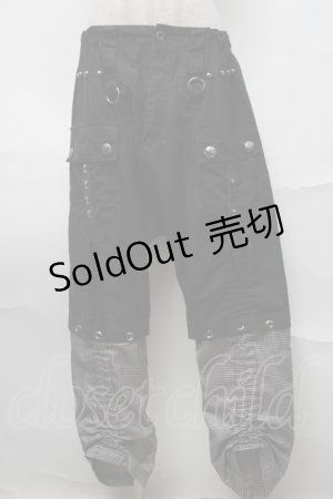 画像: ALGONQUINS / ギンガム切替サルエルパンツ  黒 S-25-08-27-060-AL-PA-HR-ZS
