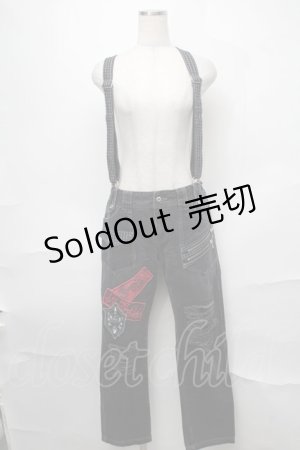 画像: ALGONQUINS / サス付きワッペンデニムパンツ  グレー S-25-08-27-061-AL-PA-HR-ZS