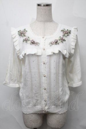 画像: axes femme /  リボン花刺繍透かし編みカーディガン  オフ S-25-08-27-019-AX-TO-AS-ZS