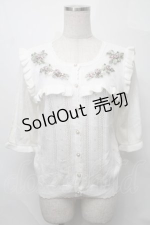 画像: axes femme /  リボン花刺繍透かし編みカーディガン  オフ S-25-08-27-019-AX-TO-AS-ZS