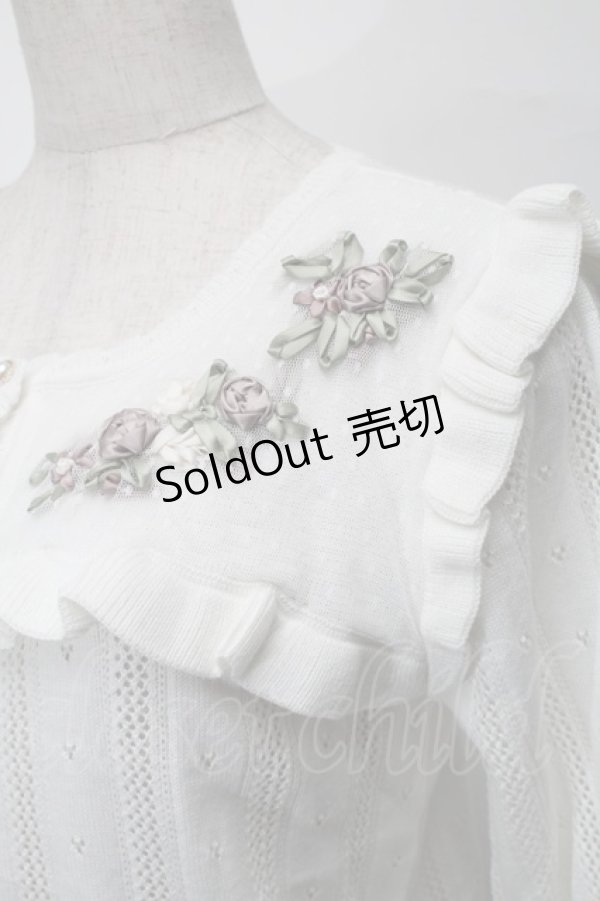 画像3: axes femme /  リボン花刺繍透かし編みカーディガン  オフ S-25-08-27-019-AX-TO-AS-ZS (3)
