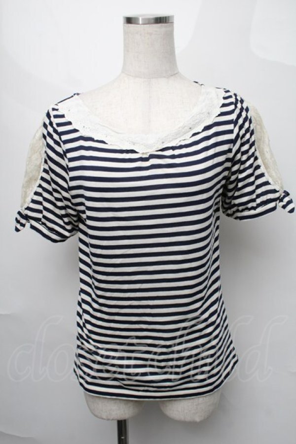 画像1: axes femme / トップス  紺ｘオフ S-25-08-27-035-AX-TO-AS-ZS (1)