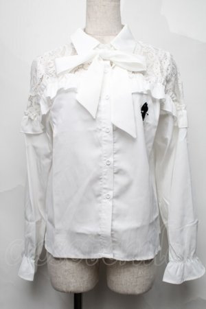 画像: NieR Clothing / リボンタイ付きレース切替ブラウス  白 S-25-08-28-001-PU-BL-HR-ZS