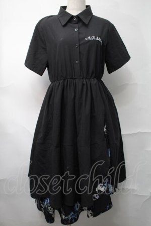 画像: NieR Clothing / プリントレイヤードワンピース  黒ｘ青 S-25-08-28-049-PU-OP-HR-ZS