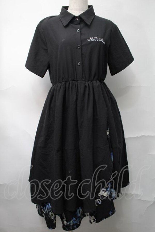 画像1: NieR Clothing / プリントレイヤードワンピース  黒ｘ青 S-25-08-28-049-PU-OP-HR-ZT258 (1)