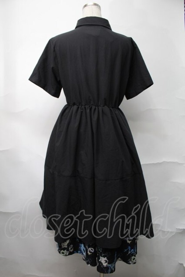 画像2: NieR Clothing / プリントレイヤードワンピース  黒ｘ青 S-25-08-28-049-PU-OP-HR-ZT258 (2)