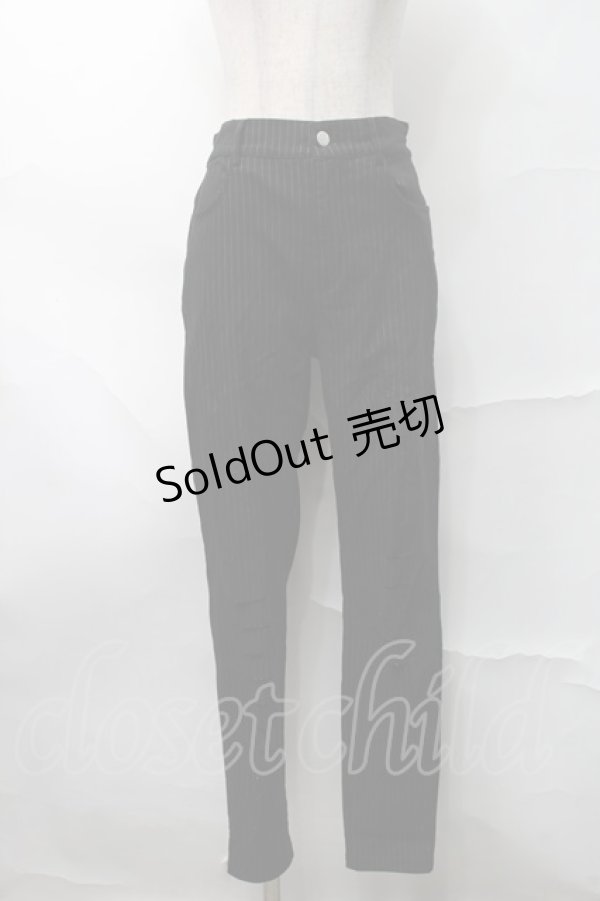 画像1: NieR / ストライプスキニーパンツ  黒 S-25-08-28-054-EL-PA-HR-ZT266 (1)