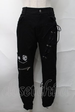 画像: NieR Clothing / 編み上げスキニーパンツ  黒 S-25-08-28-060-PU-PA-HR-ZS