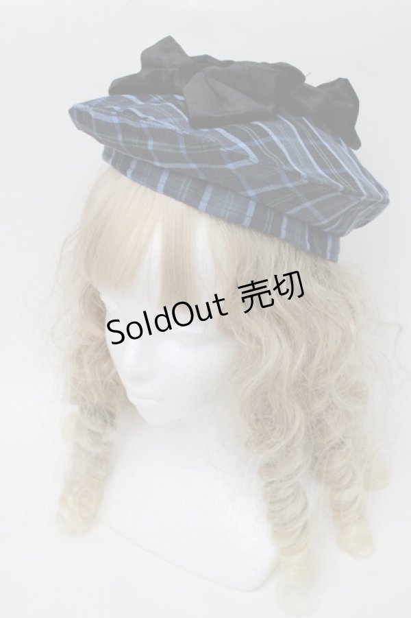 画像2: axes femme kawaii / タータンチェックベレー帽  ブルー S-25-08-28-1005-AX-AC-HR-ZS (2)
