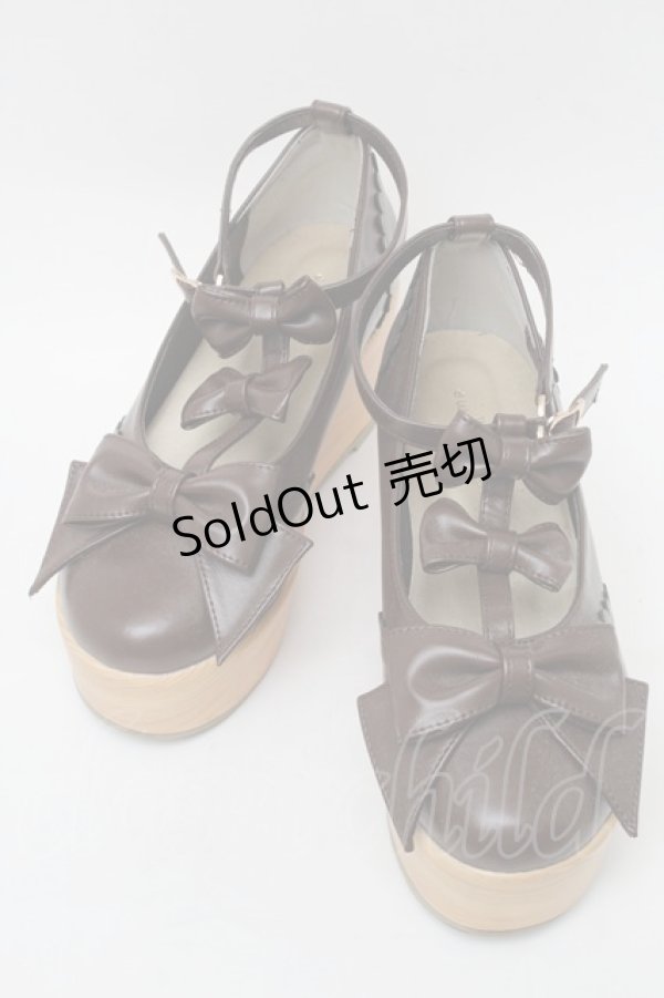 画像1: axes femme kawaii / トリプルリボンシューズ L ブラウン S-25-08-28-1007-AX-SH-HR-ZS (1)