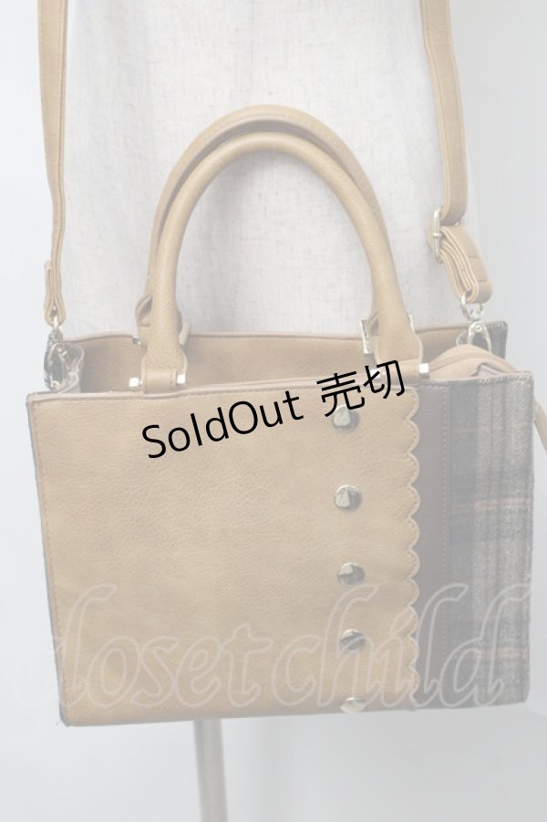 画像1: axes femme / チェック柄レザー切替バッグ  ブラウン S-25-08-28-1023-AX-BG-HR-ZS (1)