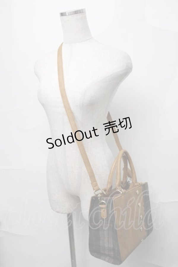 画像3: axes femme / チェック柄レザー切替バッグ  ブラウン S-25-08-28-1023-AX-BG-HR-ZS (3)