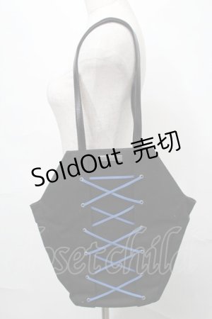 画像: Moi-meme-Moitie / 編み上げ棺トートバッグ  黒ｘ青 S-25-08-28-1028-MO-BG-HR-ZS