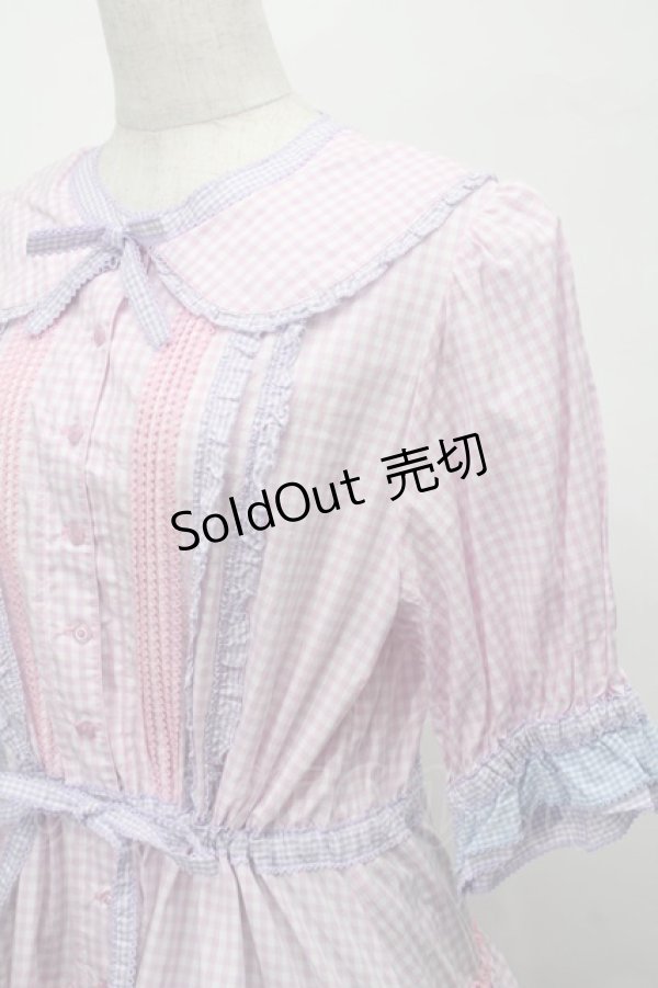 画像3: alcali / alcali × misako aoki/コットンギンガム前あきワンピース  白ｘピンクｘパープル S-25-08-29-048-LO-OP-HR-ZS (3)