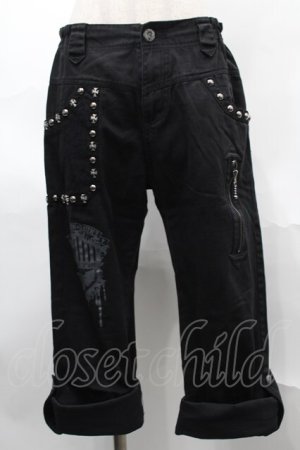 画像: ALGONQUINS / スタッズＸプリントパンツ  黒 S-25-08-29-065-AL-PA-HR-ZS