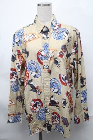 画像: Karl Helmut / ペンギンラベルプリントシャツブラウス  ベージュ S-25-08-29-034-EL-BL-HR-ZS