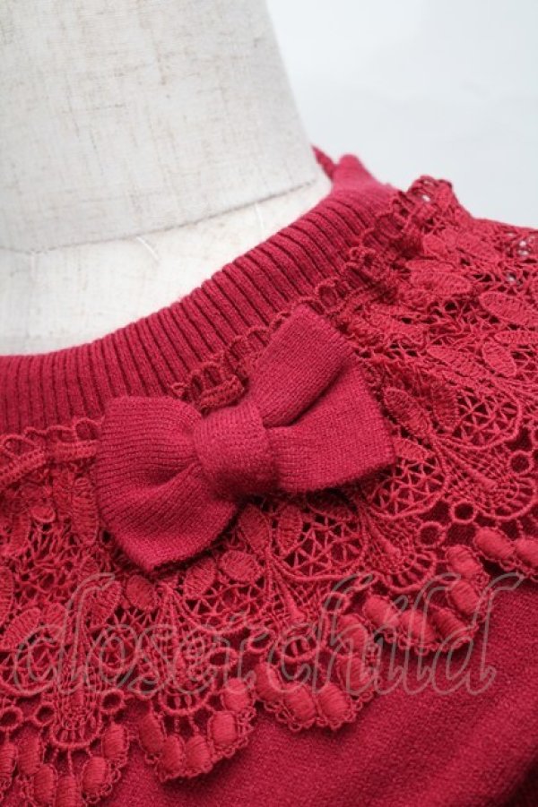 画像3: axes femme kawaii / レーシーフリルニットプル  エンジ S-25-08-29-037-AX-TO-HR-ZS (3)