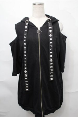 画像: REFLEM / チェーン付きブロークンうさ耳半袖ジップアップパーカー  黒 S-25-08-31-039-PU-TO-AS-ZS