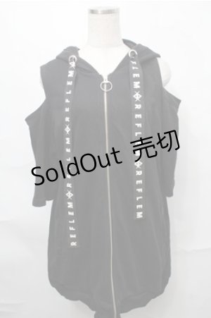 画像: REFLEM / チェーン付きブロークンうさ耳半袖ジップアップパーカー  黒 S-25-08-31-039-PU-TO-AS-ZS