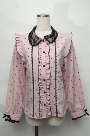画像: DearMyLove / レース重ねハートドットフリルブラウス  ピンクｘ黒 S-25-08-31-029-EL-BL-AS-ZS