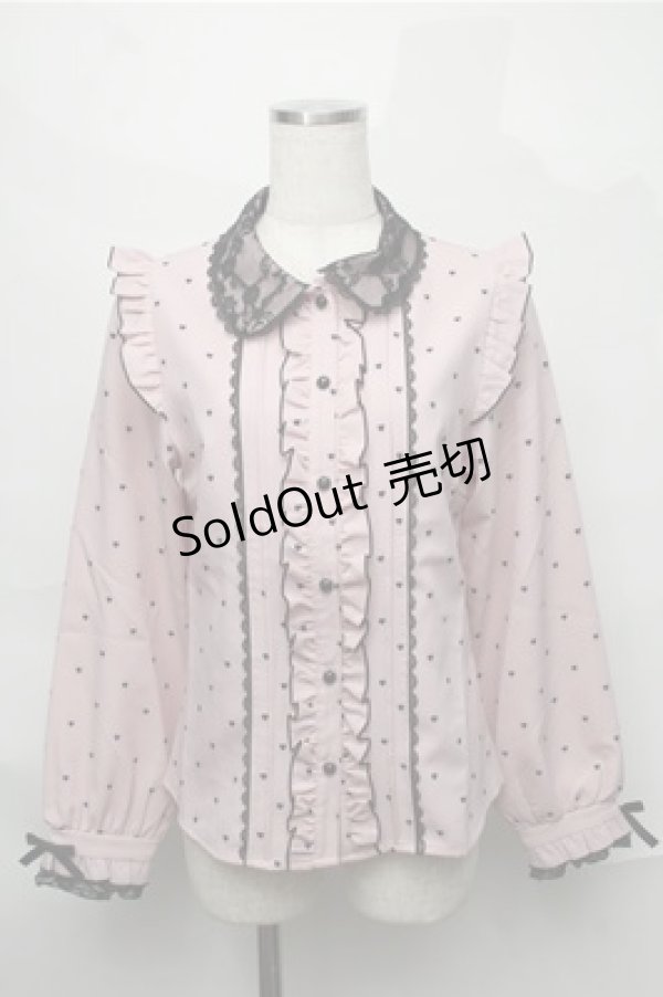 画像1: DearMyLove / レース重ねハートドットフリルブラウス  ピンクｘ黒 S-25-08-31-029-EL-BL-AS-ZS (1)
