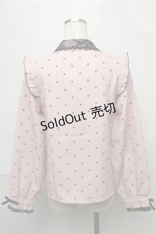 画像2: DearMyLove / レース重ねハートドットフリルブラウス  ピンクｘ黒 S-25-08-31-029-EL-BL-AS-ZS (2)