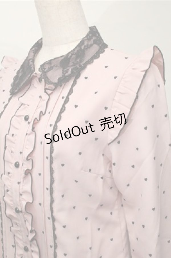 画像3: DearMyLove / レース重ねハートドットフリルブラウス  ピンクｘ黒 S-25-08-31-029-EL-BL-AS-ZS (3)