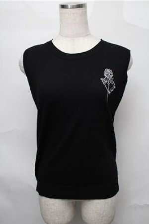画像: NieR Clothing / バラ刺 リブタンクトップ  黒 S-25-08-31-034-PU-TO-HR-ZS
