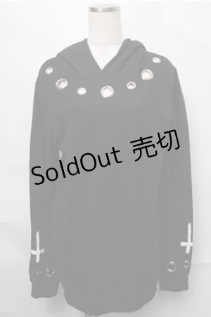 画像: NieR Clothing / クロスプリントホールパーカー  黒 S-25-08-31-036-PU-TO-HR-ZY