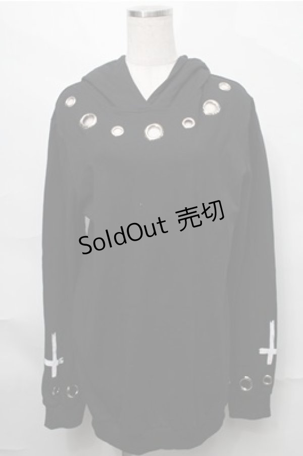 画像1: NieR Clothing / クロスプリントホールパーカー  黒 S-25-08-31-036-PU-TO-HR-ZY (1)