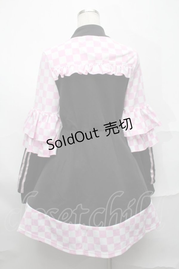 画像2: Jamieエーエヌケー / ブロックチェックフリルジャージワンピース  黒ｘピンク S-25-09-01-047-PU-OP-HR-ZS (2)
