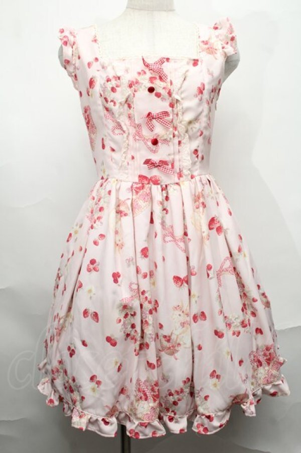 LIZ LISA リズリサ　ラビットリボン柄ジャンスカ　ワンピース　ピンク 新品未使用】LIZLISA ストロベリーラビットリボン柄ジャンスカ