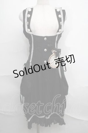 画像: ALICE and the PIRATES / 時計ウサギのサロペット  黒 S-25-09-01-058-PA-OP-AS-ZS