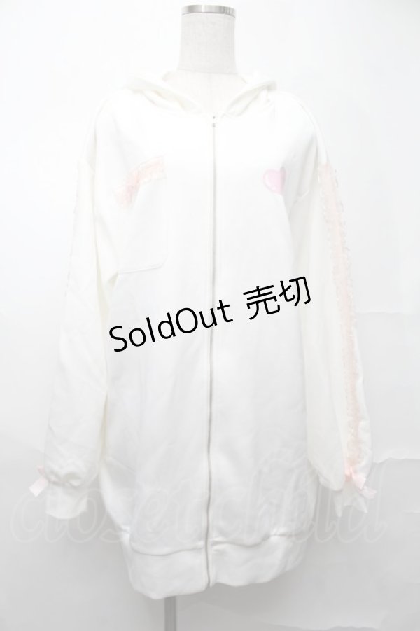画像1: Ank Rouge / 袖レース羽根プリントパーカー  白 S-25-09-01-009-CA-TO-HR-ZS (1)