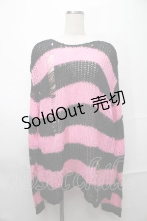 画像: REFLEM / ダメージボーダーニット  黒ｘピンク S-25-09-01-017-PU-TO-HR-ZS