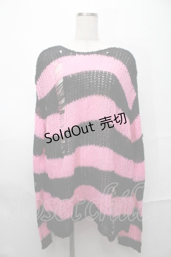 画像1: REFLEM / ダメージボーダーニット  黒ｘピンク S-25-09-01-017-PU-TO-HR-ZS (1)
