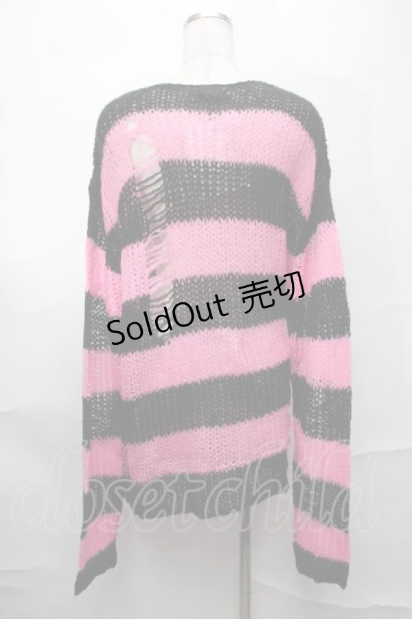 画像2: REFLEM / ダメージボーダーニット  黒ｘピンク S-25-09-01-017-PU-TO-HR-ZS (2)