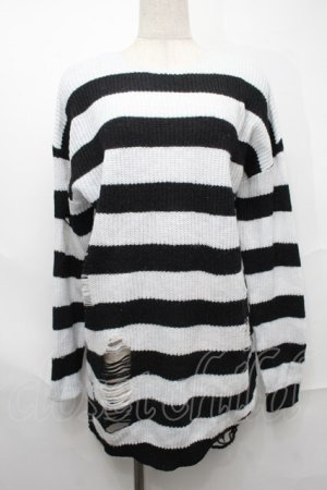 画像: NieR Clothing / ボーダーニット  黒ｘ白 S-25-09-01-004-PU-TO-HR-ZS