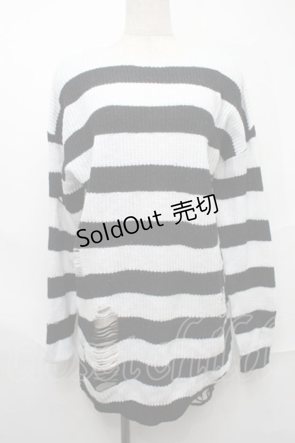 画像1: NieR Clothing / ボーダーニット  黒ｘ白 S-25-09-01-004-PU-TO-HR-ZS (1)