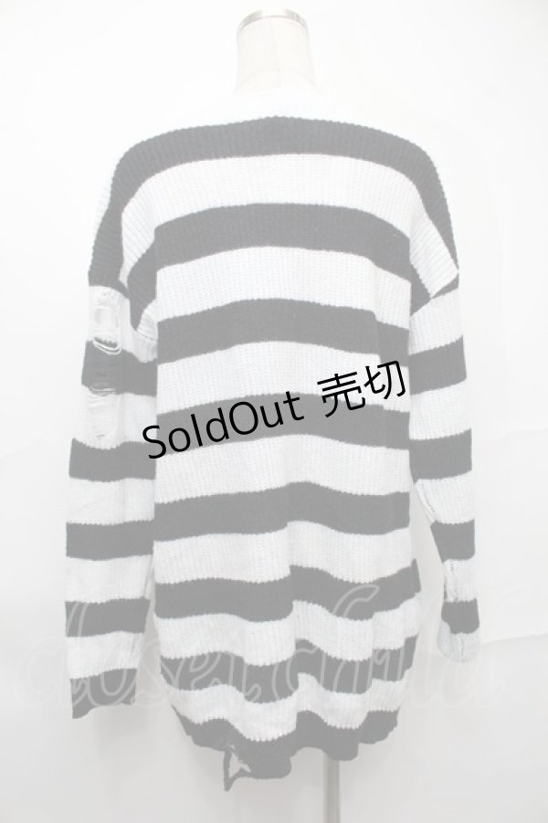 画像2: NieR Clothing / ボーダーニット  黒ｘ白 S-25-09-01-004-PU-TO-HR-ZS (2)