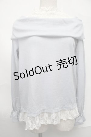 画像: axes femme / レース切替オフショル風テレコカットソー  サックス S-25-09-02-041-AX-TO-AS-ZS