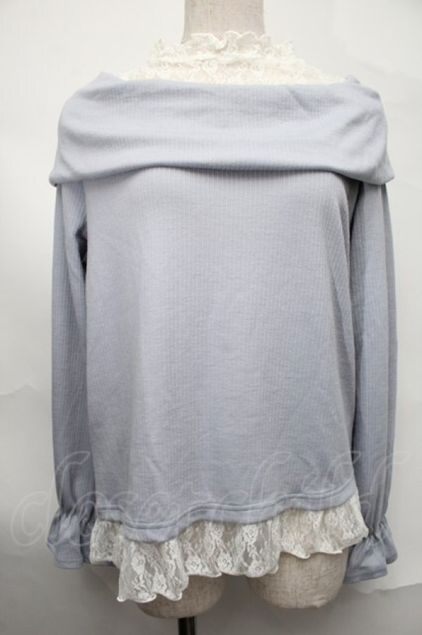 画像1: axes femme / レース切替オフショル風テレコカットソー  サックス S-25-09-02-041-AX-TO-AS-ZS (1)