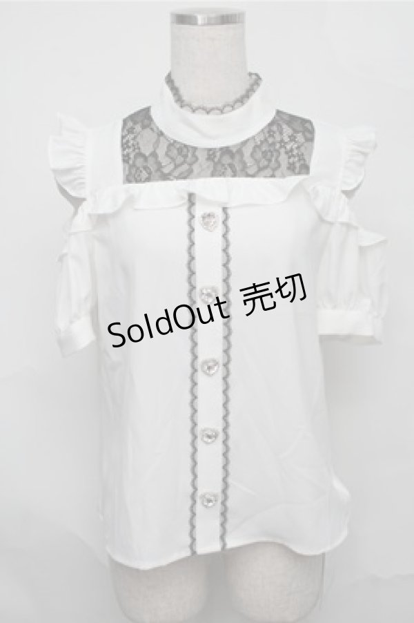 画像1: Ank Rouge / レース切り替えブラウス  白ｘ黒 S-25-09-03-036-CA-BL-AS-ZS (1)